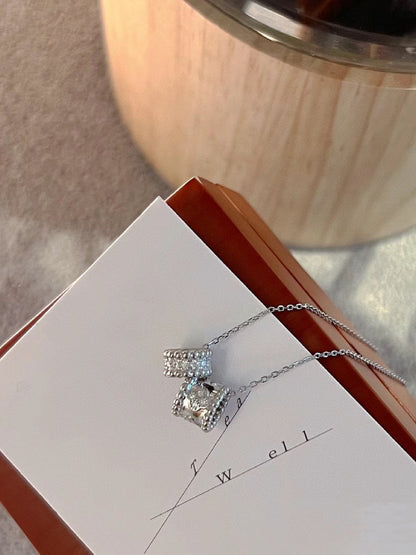 [Okajuri Jewelry]PERLEE DOUBLE PENDANT SILVER DIAMOND NECKLACE