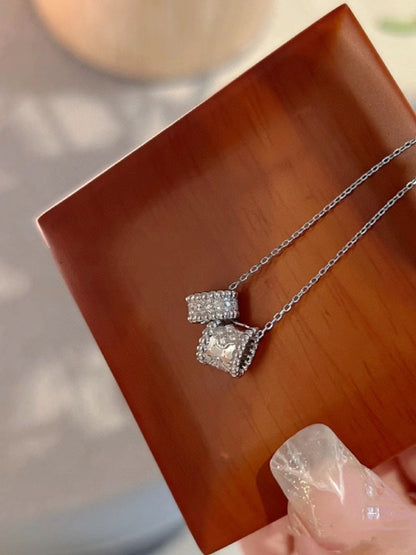 [Okajuri Jewelry]PERLEE DOUBLE PENDANT SILVER DIAMOND NECKLACE