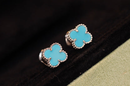 [Okajuri Jewelry]CLOVER MINI TURQUOISE SILVER STUD EARRINGS