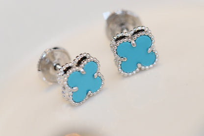 [Okajuri Jewelry]CLOVER MINI TURQUOISE SILVER STUD EARRINGS