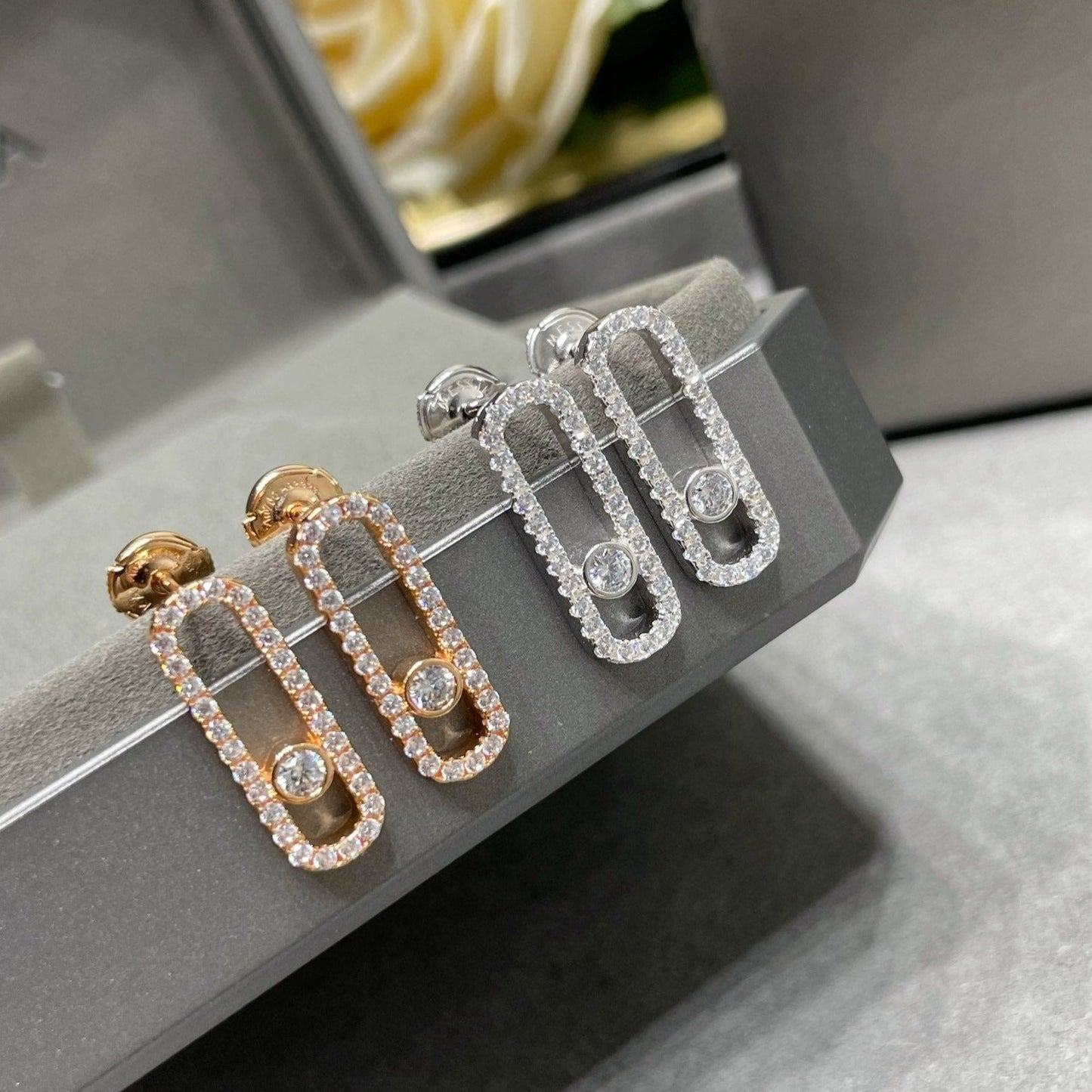[Okajuri Jewelry]MOVE UNO STUD DIAMOND PAVED EARRINGS
