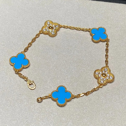 [Okajuri Jewelry]  CLOVER 5 MOTIF BLUE AGATE BRACELET COLLECTION