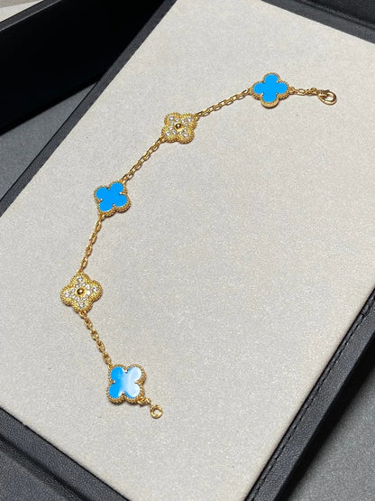 [Okajuri Jewelry]  CLOVER 5 MOTIF BLUE AGATE BRACELET COLLECTION