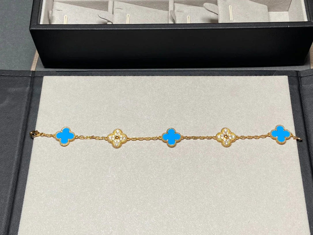 [Okajuri Jewelry]  CLOVER 5 MOTIF BLUE AGATE BRACELET COLLECTION