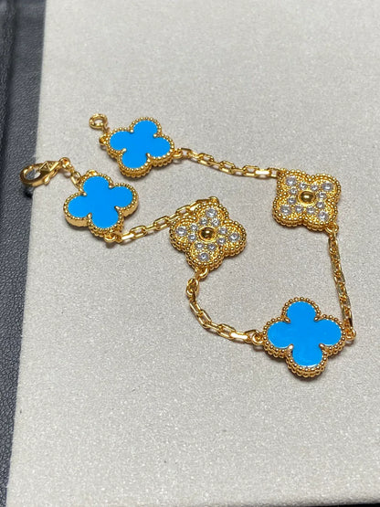 [Okajuri Jewelry]  CLOVER 5 MOTIF BLUE AGATE BRACELET COLLECTION