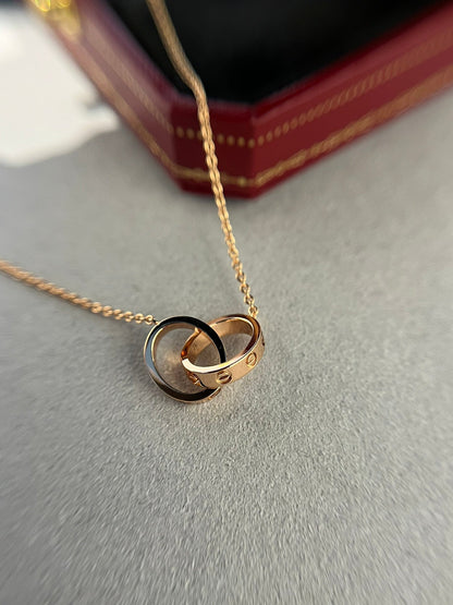 [Okajuri Jewelry]LOVE NECKLACE DOUBLE RING PINK GOLD