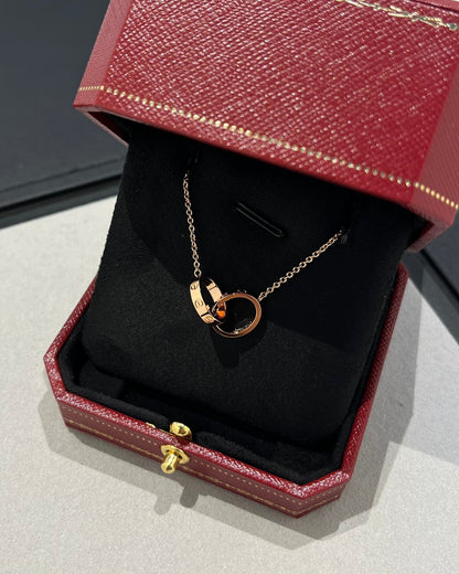 [Okajuri Jewelry]LOVE NECKLACE DOUBLE RING PINK GOLD