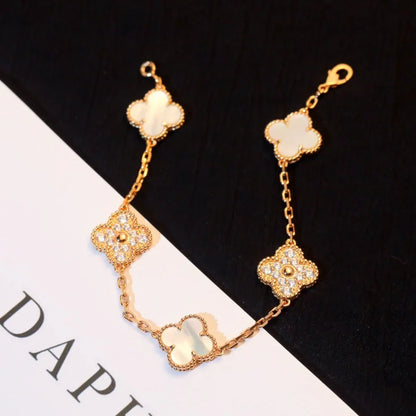 [Okajuri Jewelry]CLOVER WHITE PEARL MOP 5 MOTIF BRACELET COLLECTION
