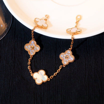 [Okajuri Jewelry]CLOVER BRACELET 5 MOTIF WHITE MOP DIAMOND