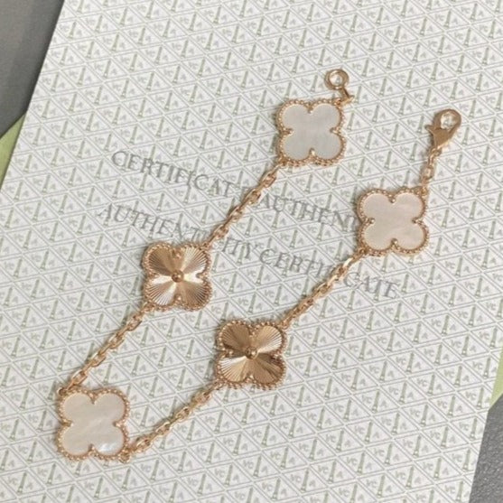 [Okajuri Jewelry]CLOVER BRACELET 5 MOTIF WHITE MOP PINK GOLD