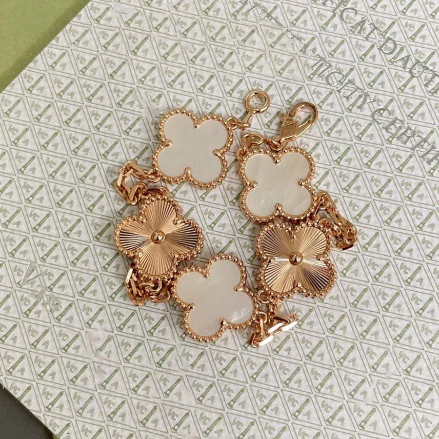[Okajuri Jewelry]CLOVER WHITE PEARL MOP 5 MOTIF BRACELET COLLECTION