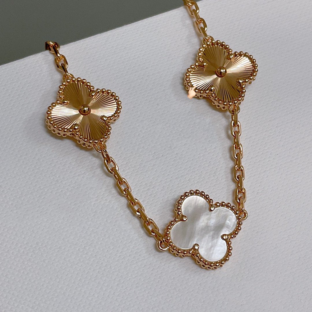 [Okajuri Jewelry]CLOVER BRACELET 5 MOTIF WHITE MOP PINK GOLD