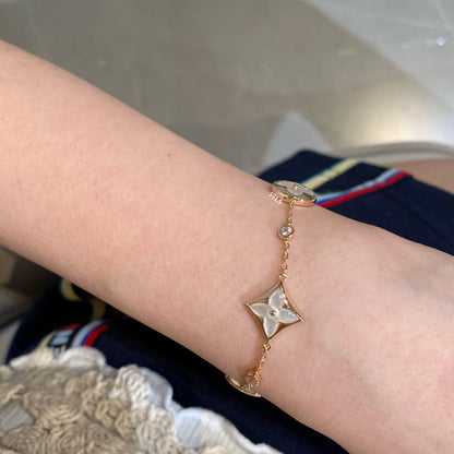 [Okajuri Jewelry]STAR AND SUN 4 MOTIF WHITE MOP PINK GOLD BRACELET