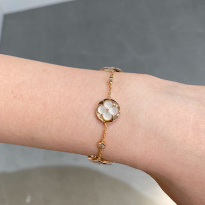 [Okajuri Jewelry]STAR AND SUN 4 MOTIF WHITE MOP PINK GOLD BRACELET