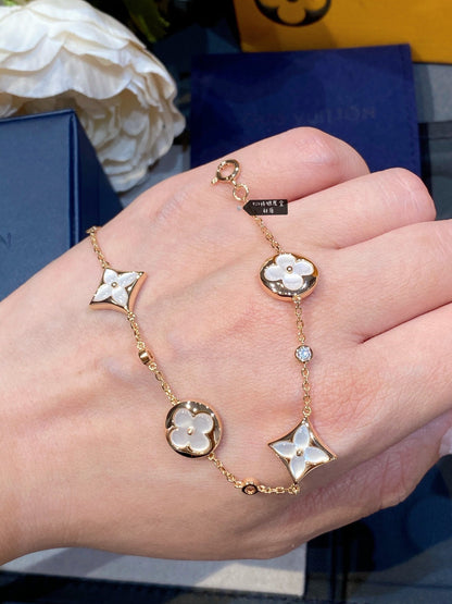 [Okajuri Jewelry]STAR AND SUN 4 MOTIF WHITE MOP PINK GOLD BRACELET