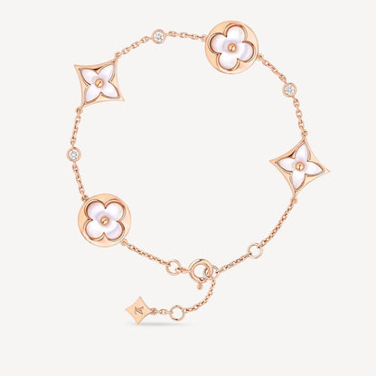 [Okajuri Jewelry]STAR AND SUN 4 MOTIF WHITE MOP PINK GOLD BRACELET