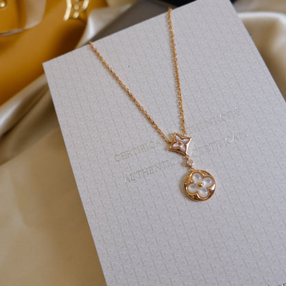 [Okajuri Jewelry]STAR AND SUN WHITE MOP 2 MOTIF PINK GOLD NECKLACE