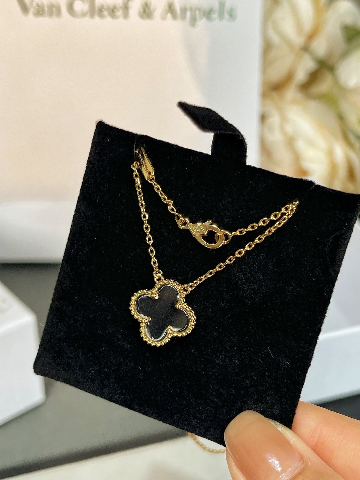 [Okajuri Jewelry]CLOVER ROCK CRYSTAL ROSE GOLD NECKLACE
