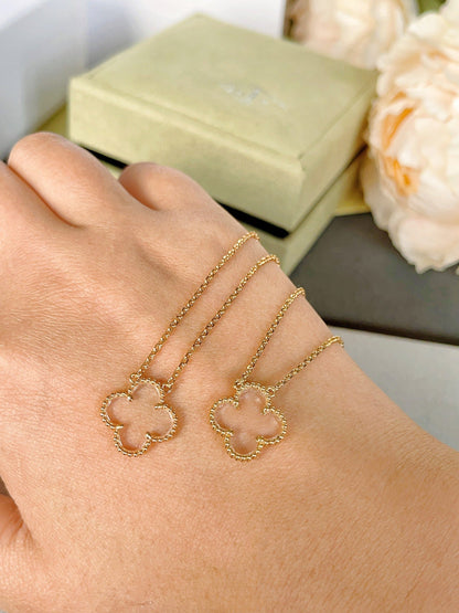 [Okajuri Jewelry]CLOVER ROCK CRYSTAL ROSE GOLD NECKLACE