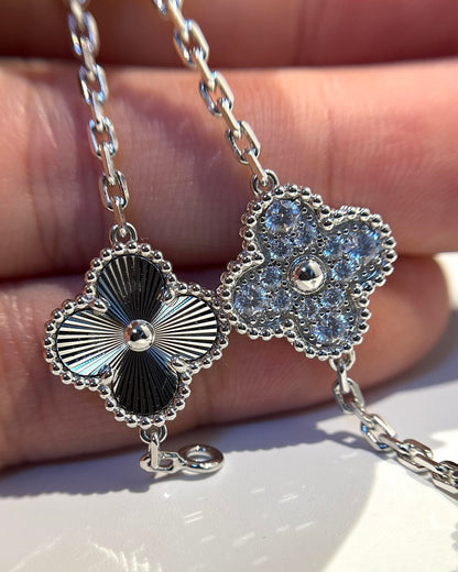 [Okajuri Jewelry]CLOVER 5 MOTIF SILVER DIAMOND BRACELET