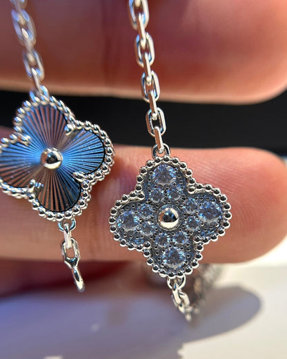 [Okajuri Jewelry]CLOVER 5 MOTIF SILVER DIAMOND BRACELET