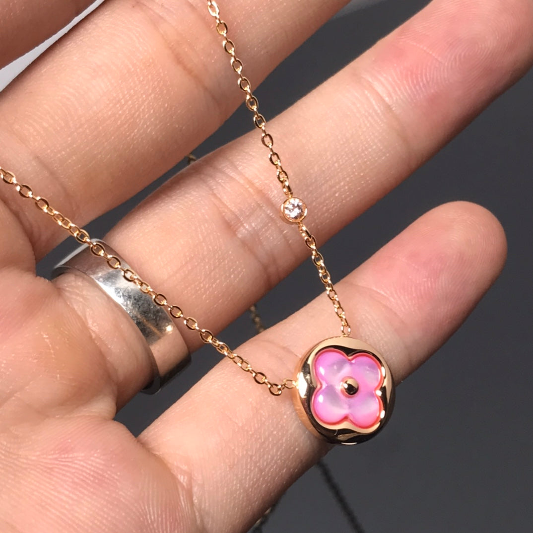 [Okajuri Jewelry]COLOR BLOSSOM PINK MOP SUN GOLD NECKLACE