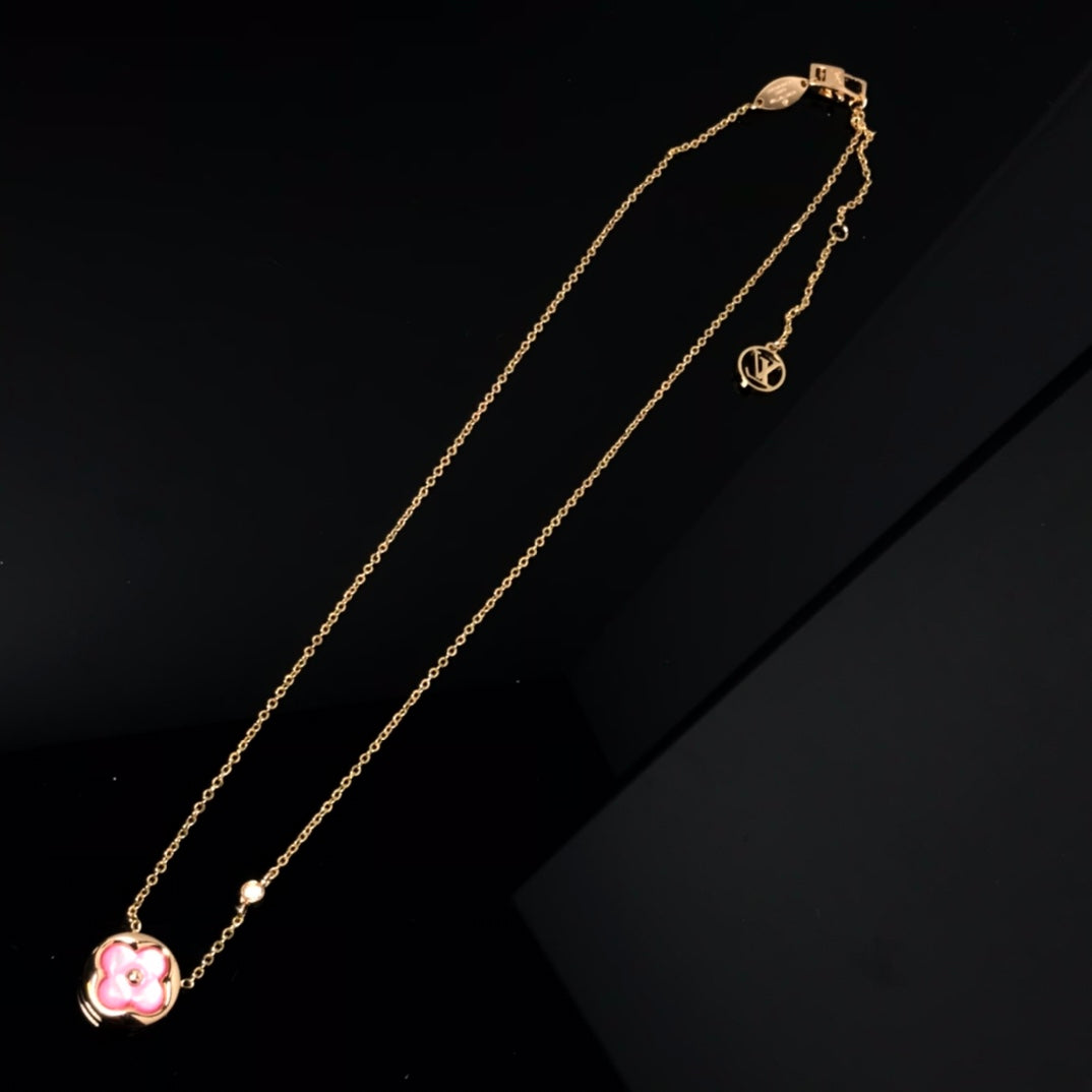 [Okajuri Jewelry]COLOR BLOSSOM PINK MOP SUN GOLD NECKLACE
