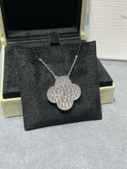 [Okajuri Jewelry]CLOVER 25MM LARGE PENDANT DIAMOND PAVED SILVER NECKLACE