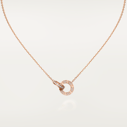 [Okajuri Jewelry]LOVE 7.6MM NECKLACE ROSE GOLD AND SILVER  FULL DIAMOND