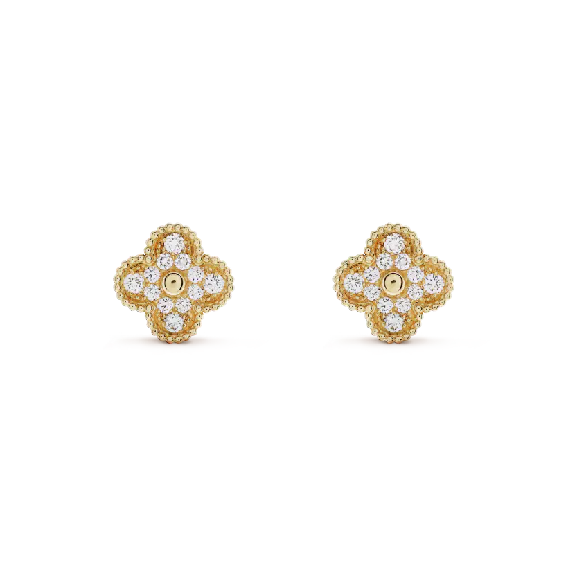 [Okajuri Jewelry]CLOVER MEDIUM 1 MOTIFS FUll DIAMOND EARRINGS