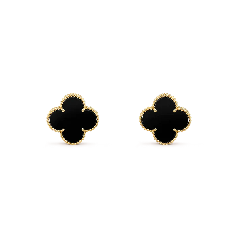 [Okajuri Jewelry] CLOVER MEDIUM 1 MOTIFS  ONYX STUD EARRINGS