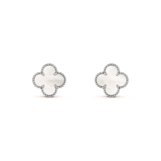 [Okajuri Jewelry] CLOVER MEDIUM 1 MOTIFS  WHITE MOP EARRINGS SILVER