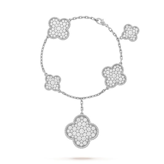 [Okajuri Jewelry]CLOVER 6 MOTIFS SILVER DIAMOND BRACELET