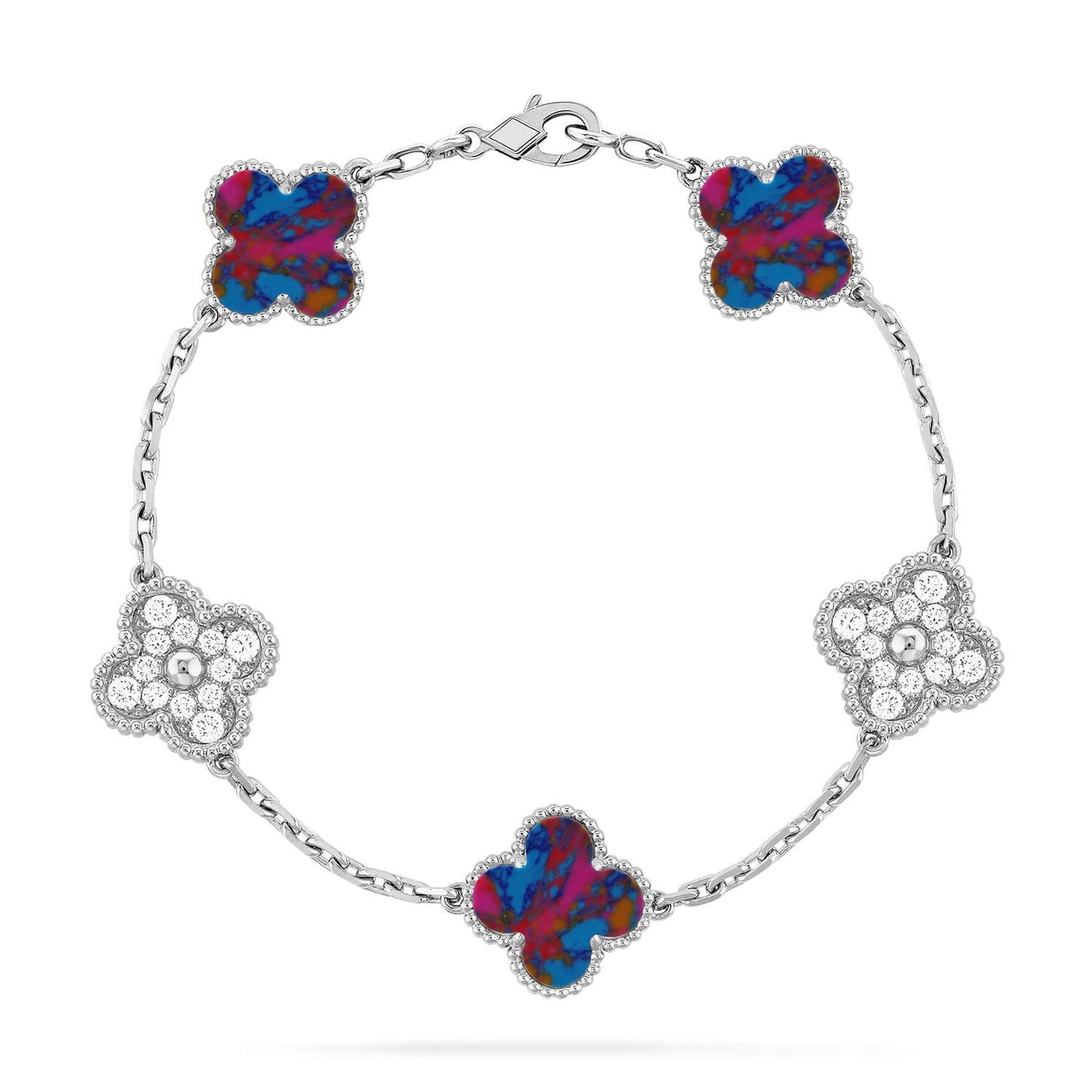 [Okajuri Jewelry]CLOVER 5 MOTIF COLOR GEMSTONES BRACELET COLLECTION