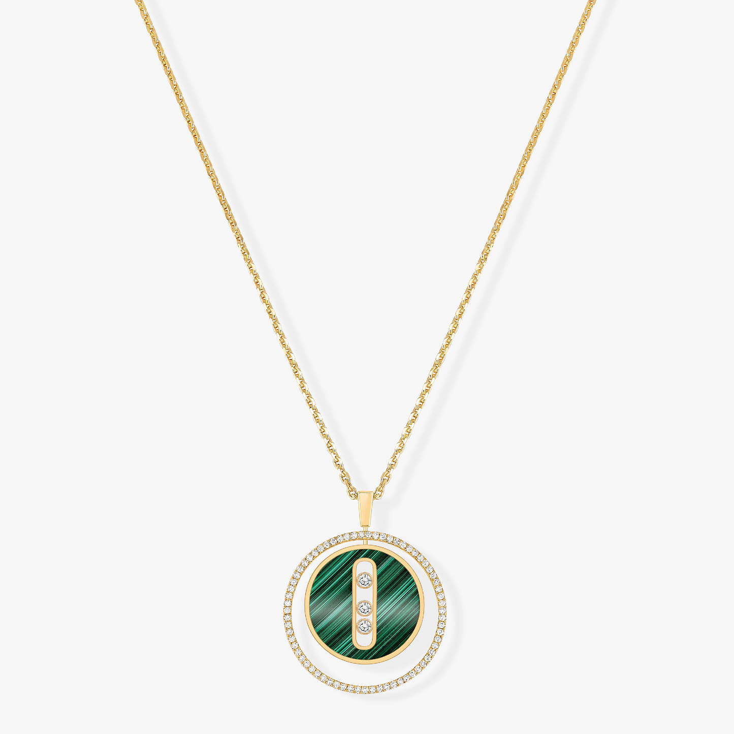 [Okajuri Jewelry]LUCKY MOVE 3 DIAMOND MALACHITE GOLD DIAMOND NECKLACE