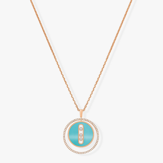 [Okajuri Jewelry]LUCKY MOVE 3 DIAMONDS TURQUOISE PINK GOLD DIAMOND NECKLACE