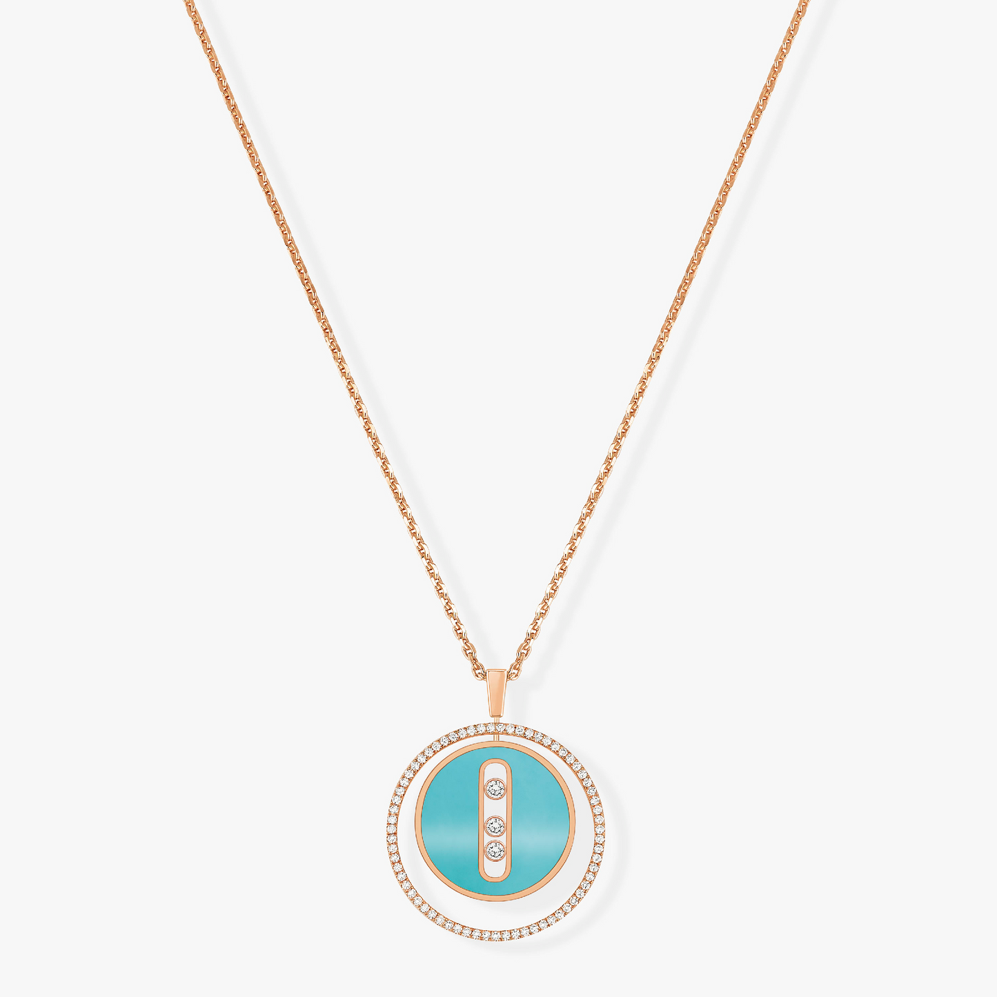 [Okajuri Jewelry]LUCKY MOVE 3 DIAMONDS TURQUOISE PINK GOLD DIAMOND NECKLACE