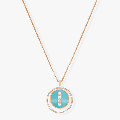 [Okajuri Jewelry]LUCKY MOVE 3 DIAMONDS TURQUOISE PINK GOLD DIAMOND NECKLACE
