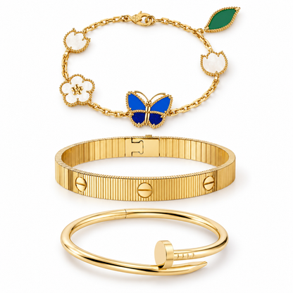 [Oakjuri™ Jewelry] ]Clover Lucky Spring & Love & Juste Garden 3-Piece  Bracelet Stack Set