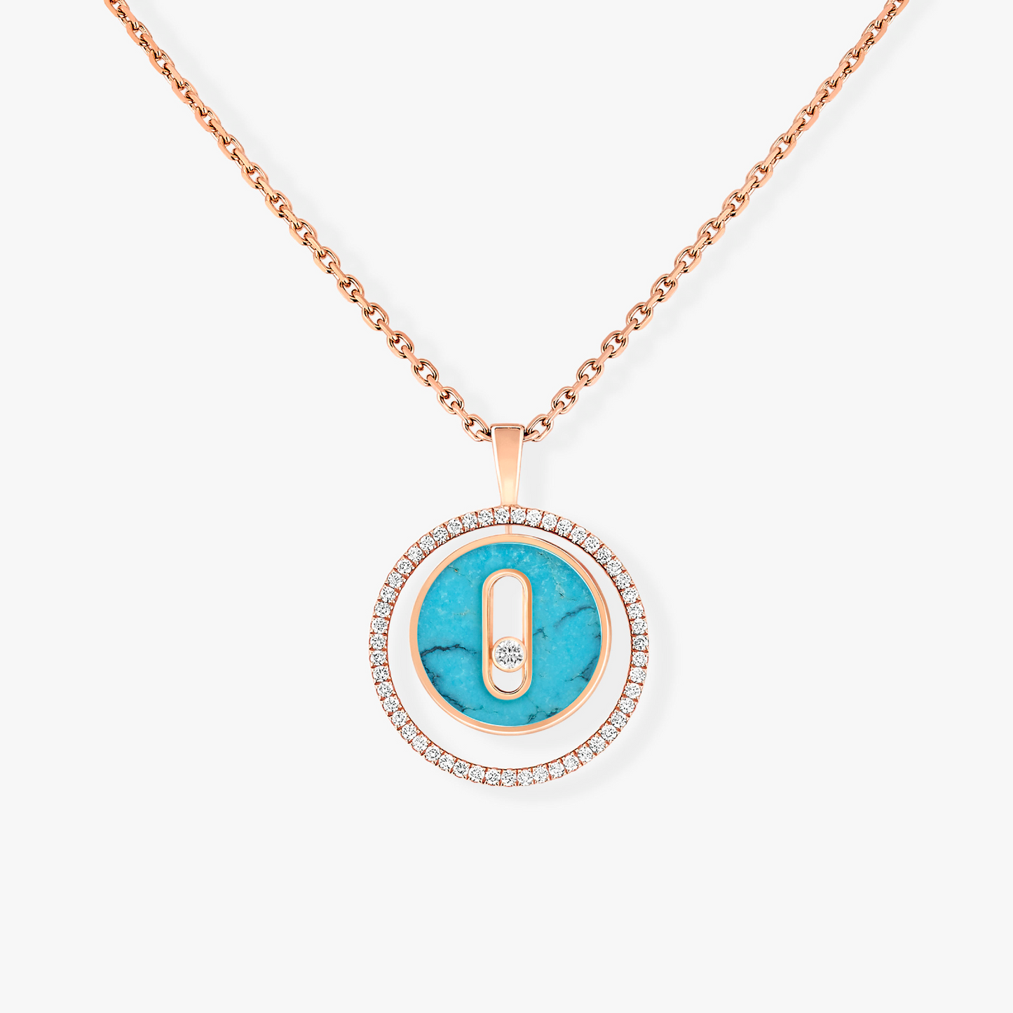 [Okajuri Jewelry]LUCKY MOVE 1 DIAMOND TURQUOISE PINK GOLD DIAMOND NECKLACE