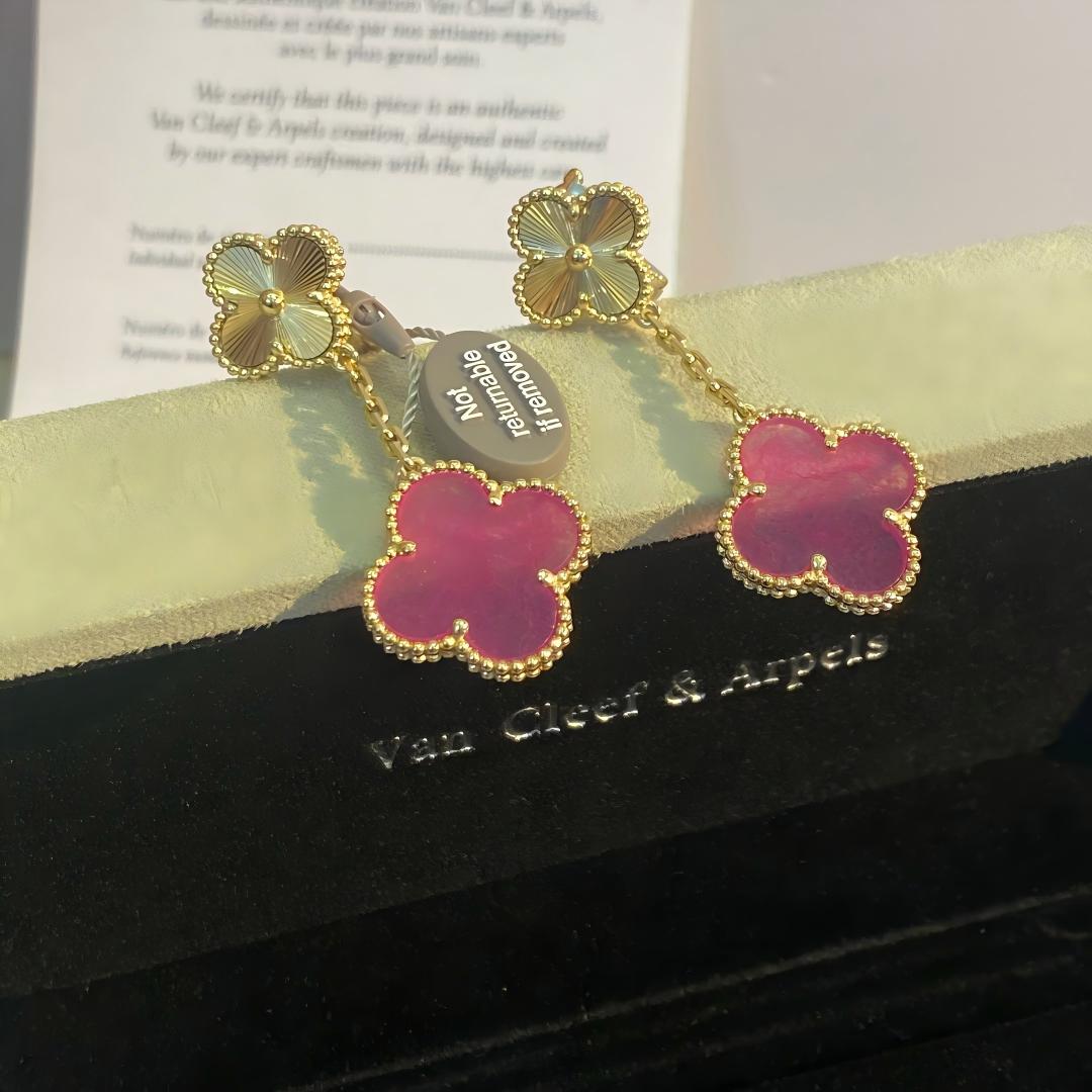 [Oakjuri™ Jewelry] ]Clover Pink Enamel Necklace & Earring Jewelry Set