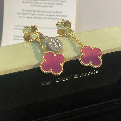 [Oakjuri™ Jewelry] ]Clover Pink Enamel Necklace & Earring Jewelry Set