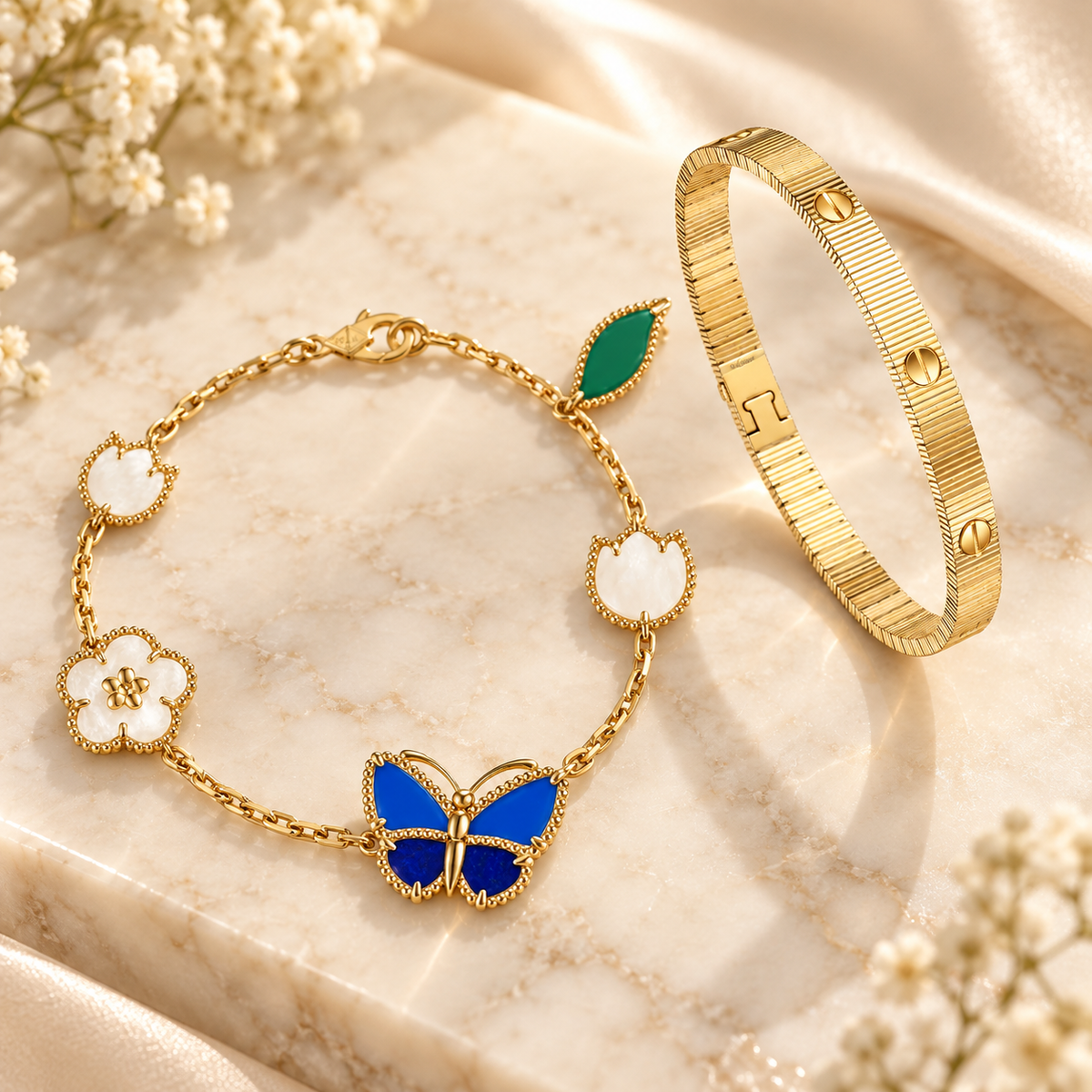 [Oakjuri™ Jewelry] ] Lucky Spring Butterfly 5-Motif & LOVE Unlimited Bracelet Stack Set