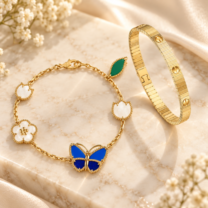[Oakjuri™ Jewelry] ] Lucky Spring Butterfly 5-Motif & LOVE Unlimited Bracelet Stack Set
