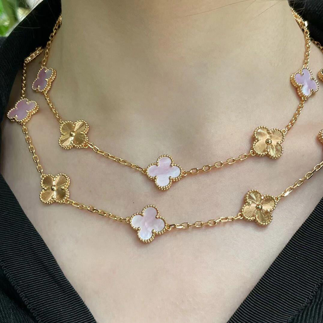 [Okajuri Jewelry]CLOVER 20 MOTIFS LASER PINK MOP NECKLACE