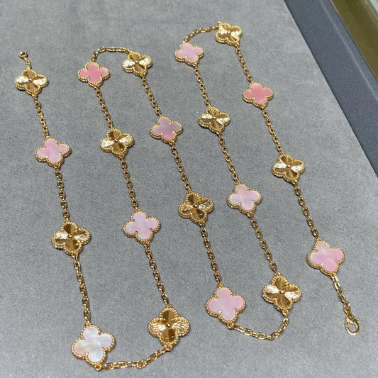 [Okajuri Jewelry]CLOVER 20 MOTIFS LASER PINK MOP NECKLACE
