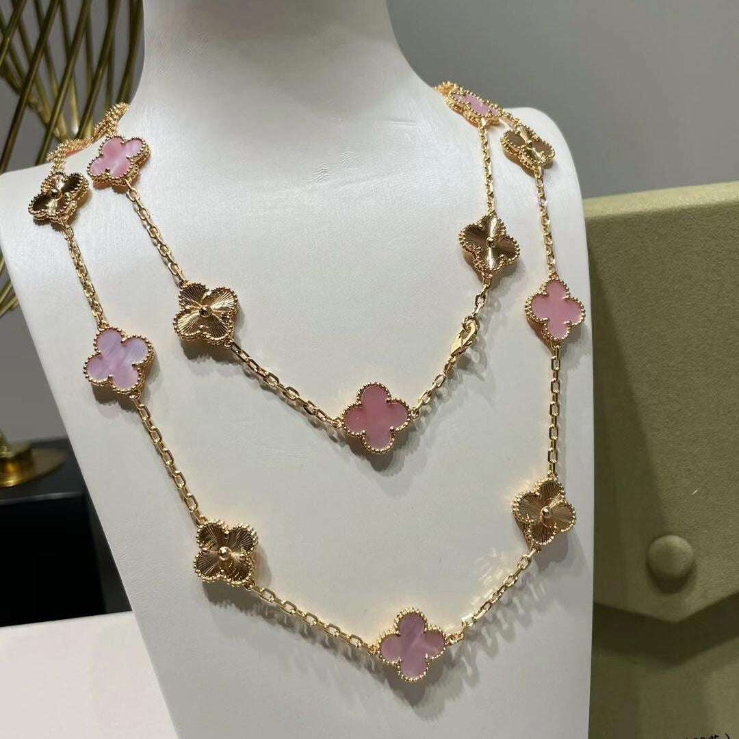[Okajuri Jewelry]CLOVER 20 MOTIFS LASER PINK MOP NECKLACE