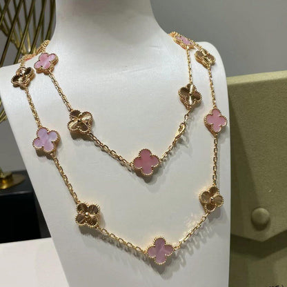 [Okajuri Jewelry]CLOVER 20 MOTIFS LASER PINK MOP NECKLACE