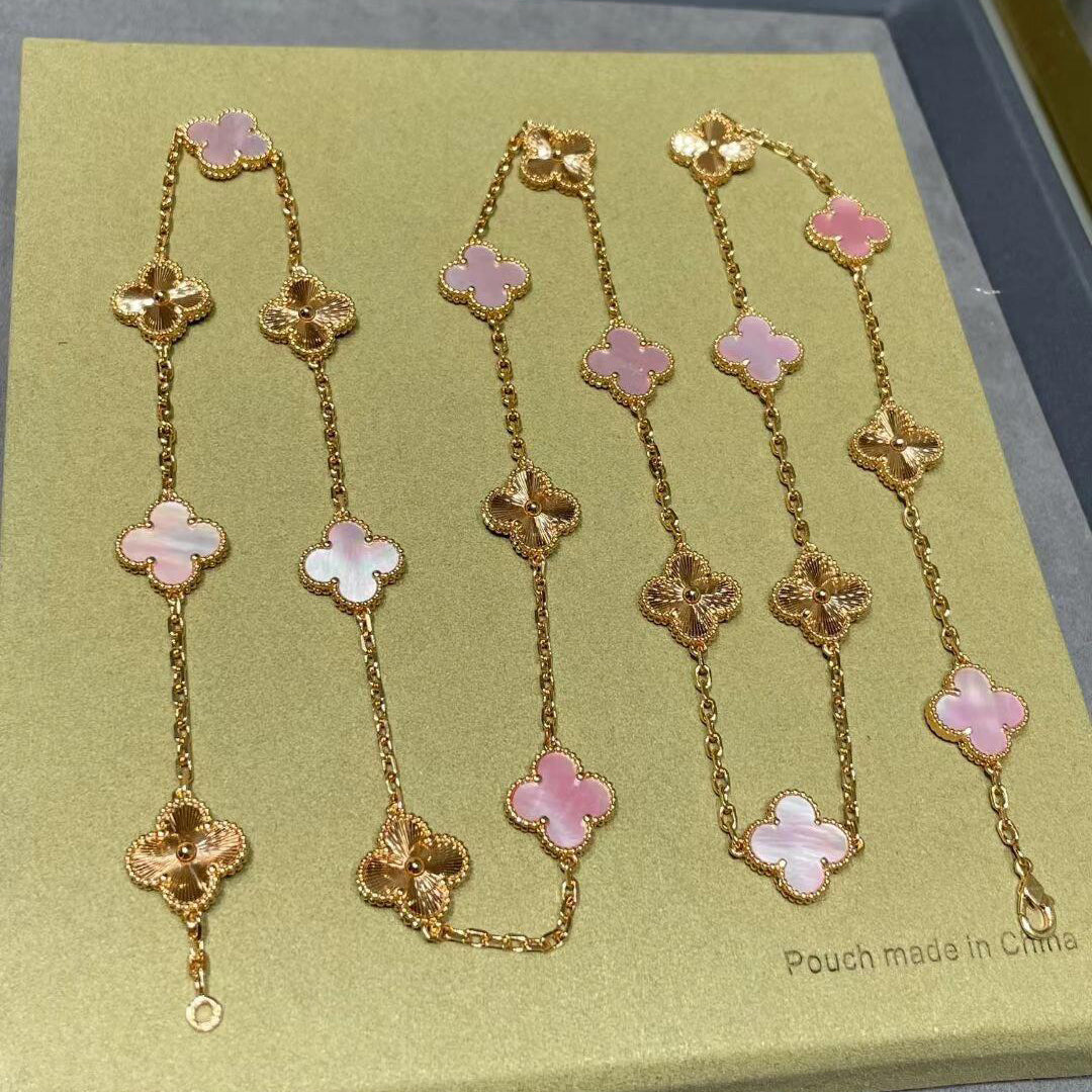 [Okajuri Jewelry]CLOVER 20 MOTIFS LASER PINK MOP NECKLACE