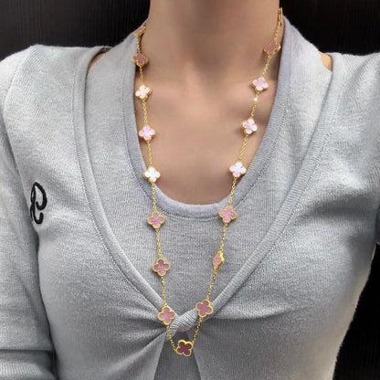 [Okajuri Jewelry]CLOVER 20 MOTIFS PINK MOP NECKLACE